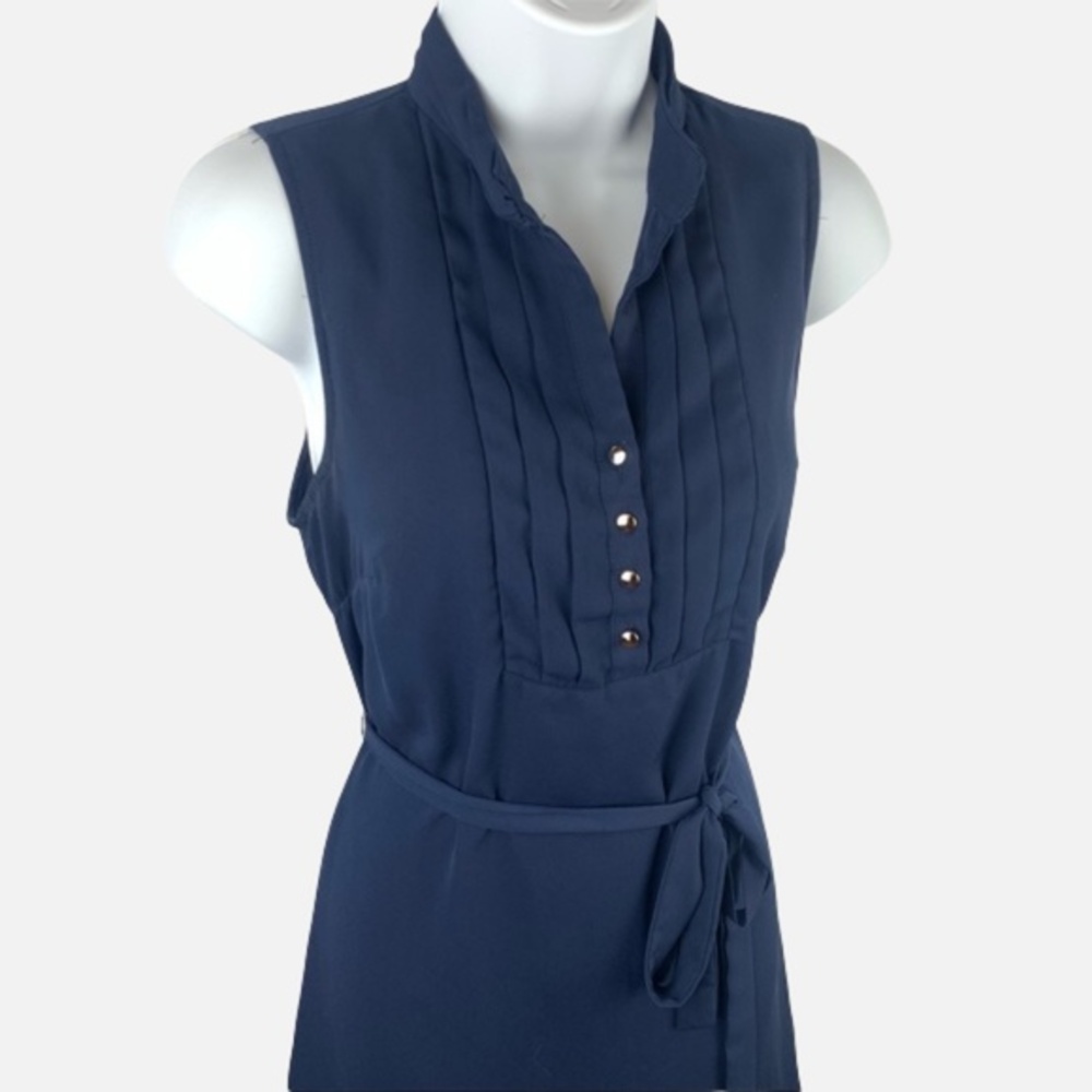 Forever 21 Blue V Neck Mini Sleeveless Shift Dress Pleated Smock
